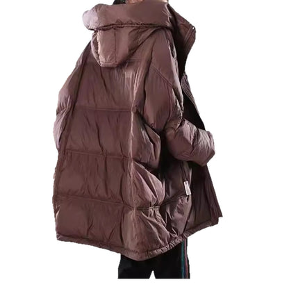 Mid-length down jacket for women with hood