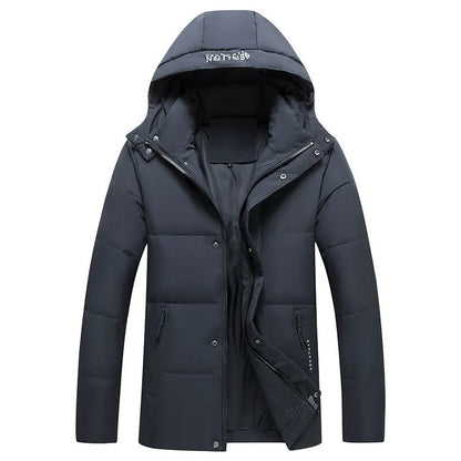 Short men's down jacket with removable hood