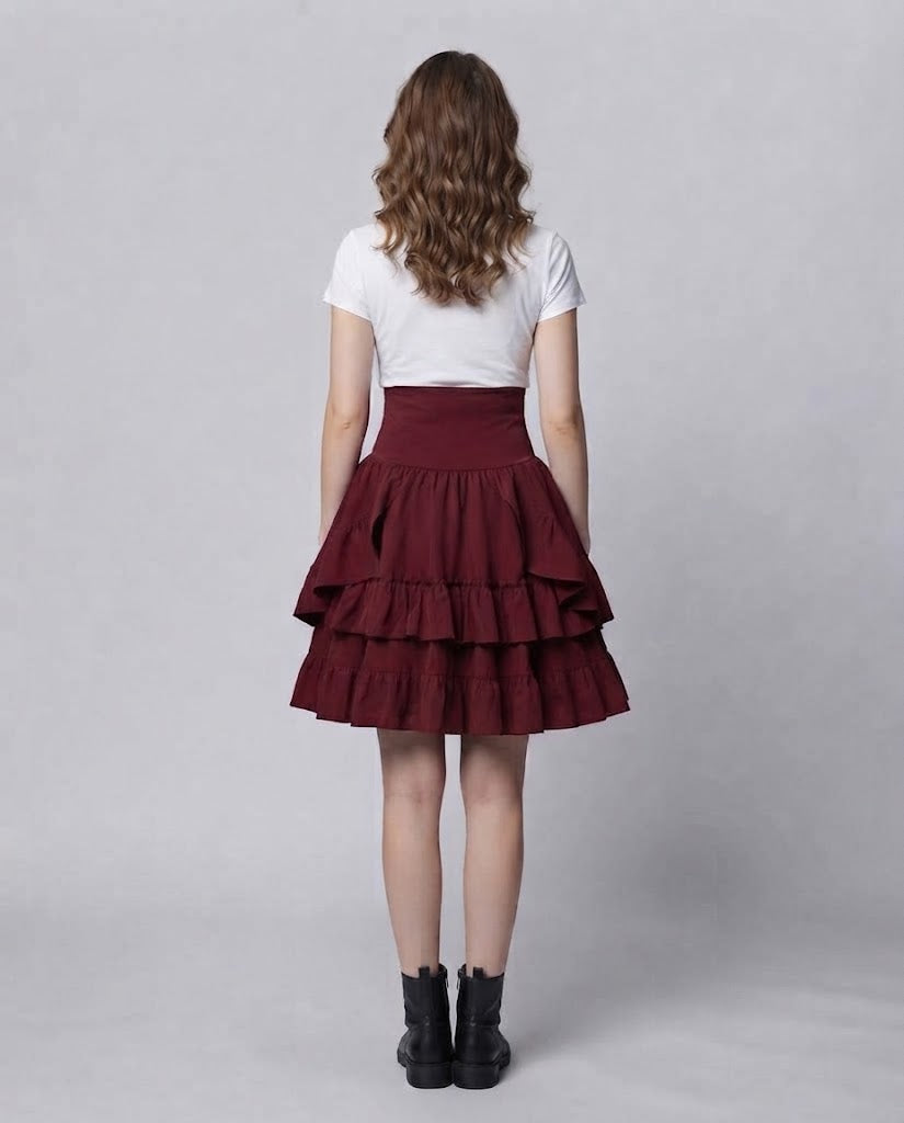Women Sweet Ruffled Dress with Apron Design and Lacing Details EVA-US