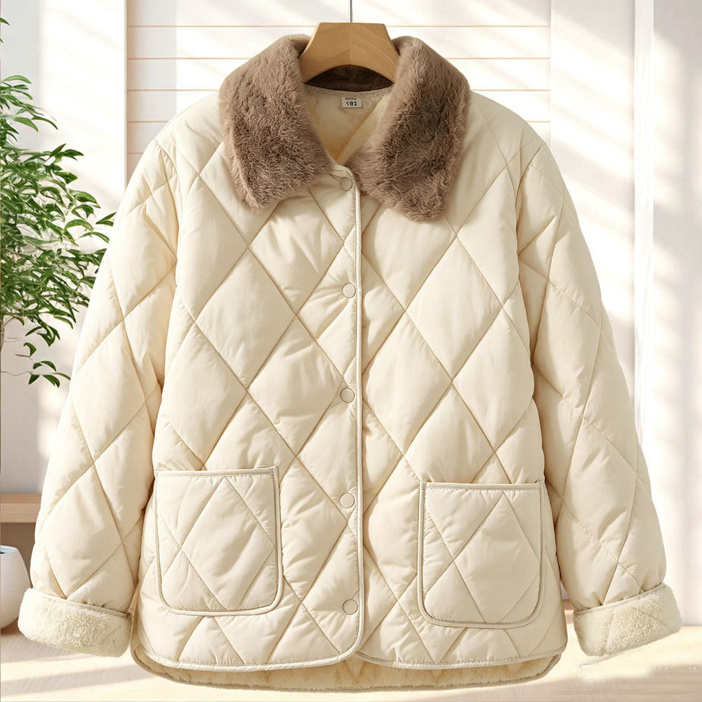 Women’s quilted jacket, lightweight, fitted, with V-neck