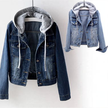 Padded women's jeans jacket with detachable hood