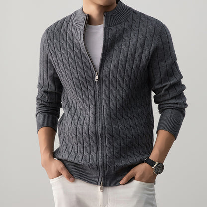 Heavy knit cardigan with textured pattern