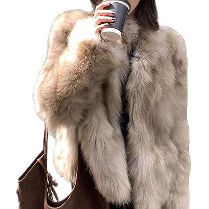 Fluffy jacket with stand-up collar