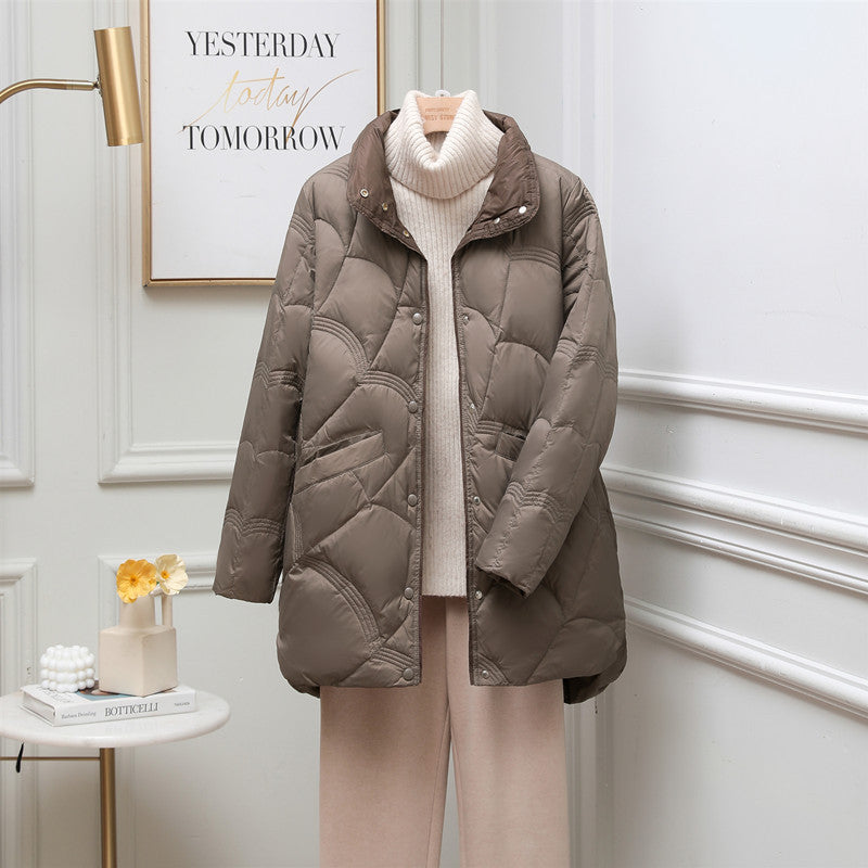 Light down jacket with stand-up collar for women, plus size