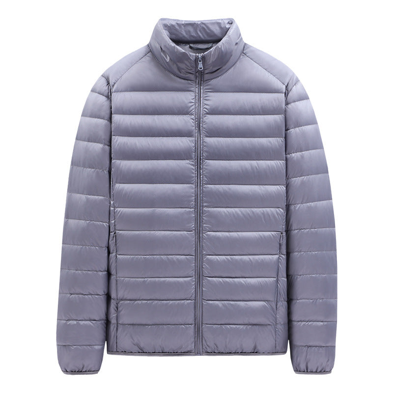 Light men's down jacket with stand-up collar, 90% duck down