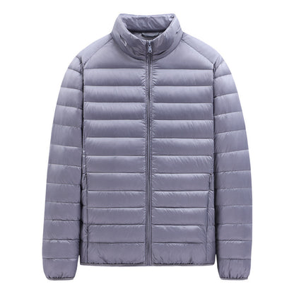 Light men's down jacket with stand-up collar, 90% duck down