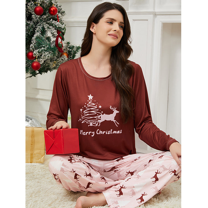 Women's pajamas, round neck, for autumn and winter