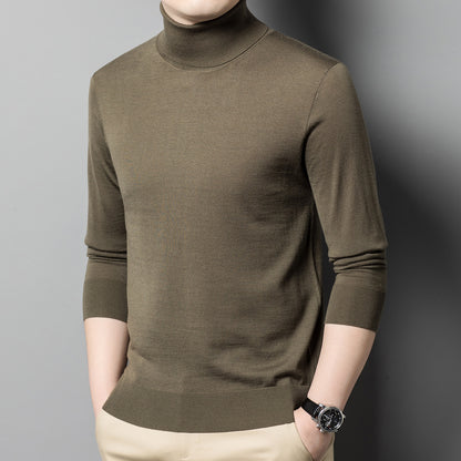 Men's wool pullover, 100% wool, roll neck, machine washable