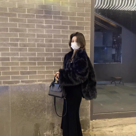 Black faux fur coat for women
