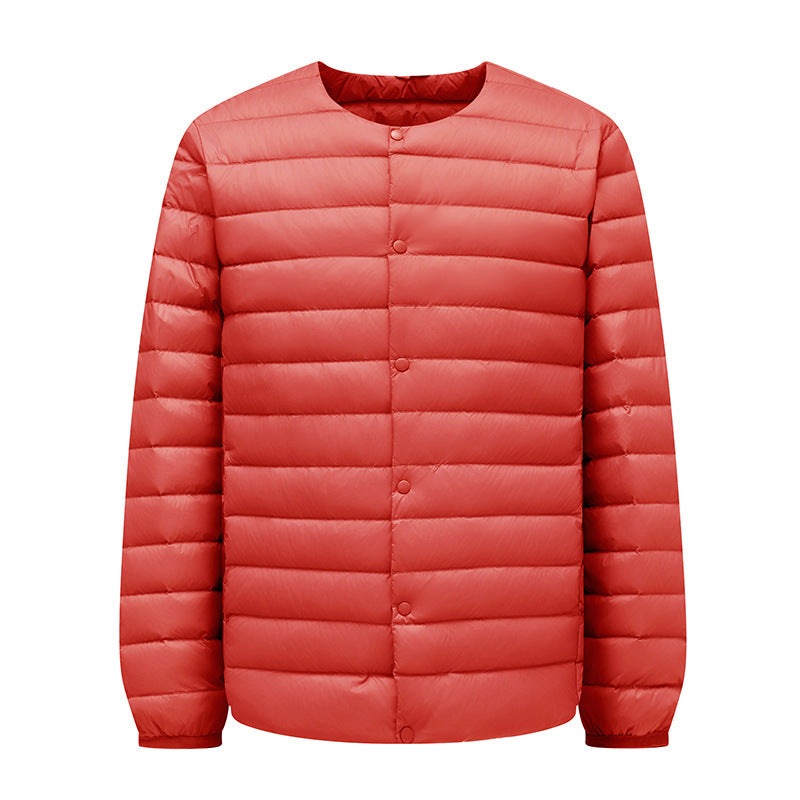 Unisex down jacket, lightweight, with adjustable neckline