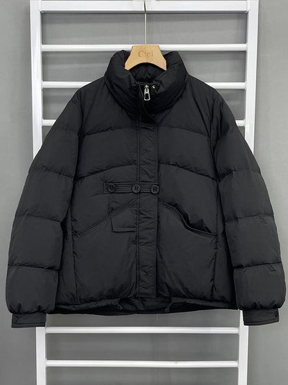 Short women's down jacket, stand-up collar, white duck down