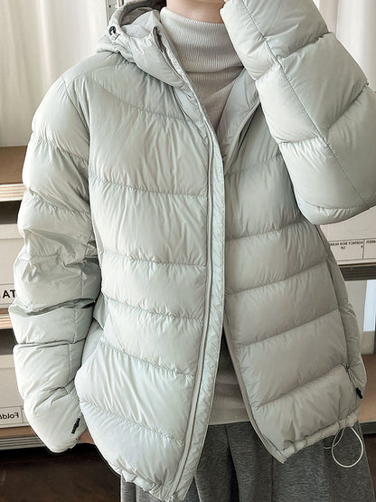 Light women's down jacket with hood, white duck down
