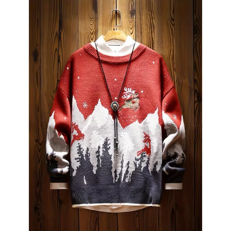Padded knitted sweater with Christmas motif