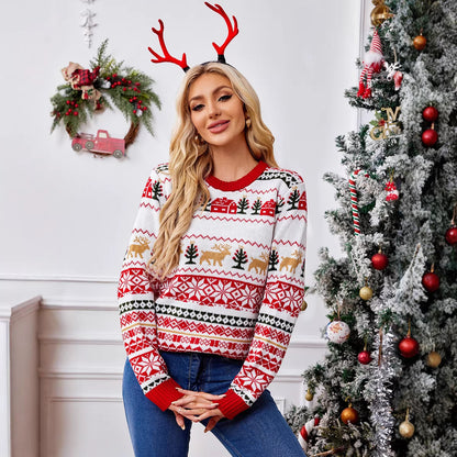 Knit sweater with reindeer motif in casual style