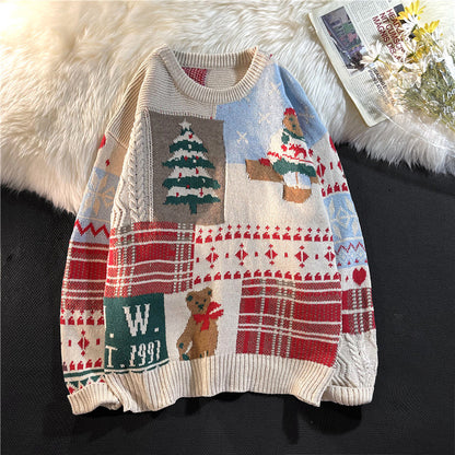 Retro Bear Sweater for Men, Crew Neck, Oversize