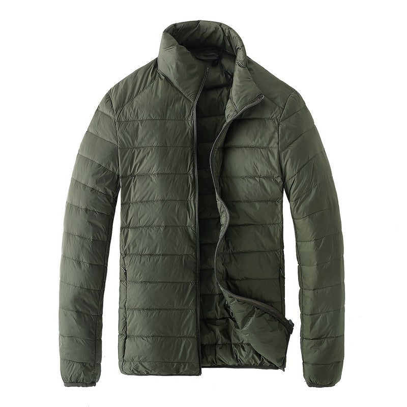 Men's down jacket, lightweight, with storage bag