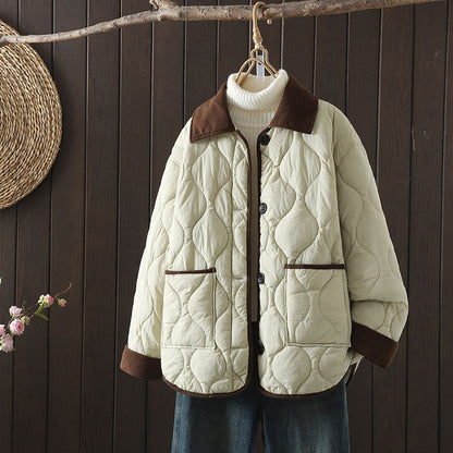 Women's quilted jacket, short, with contrast collar