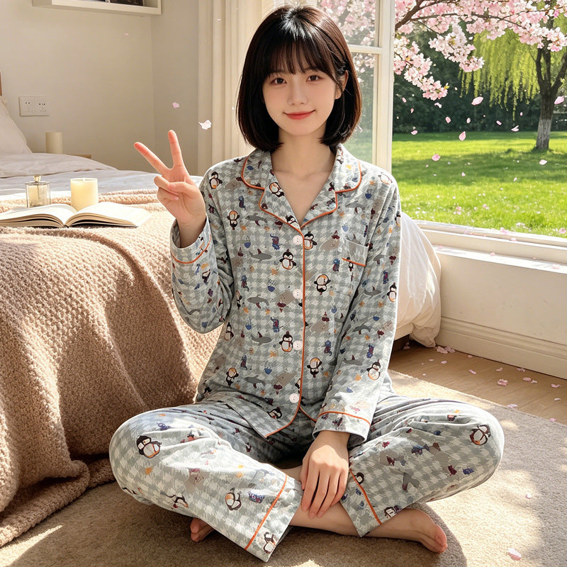 Ladies' Pajamas, checked, Long sleeve, Cotton imitation