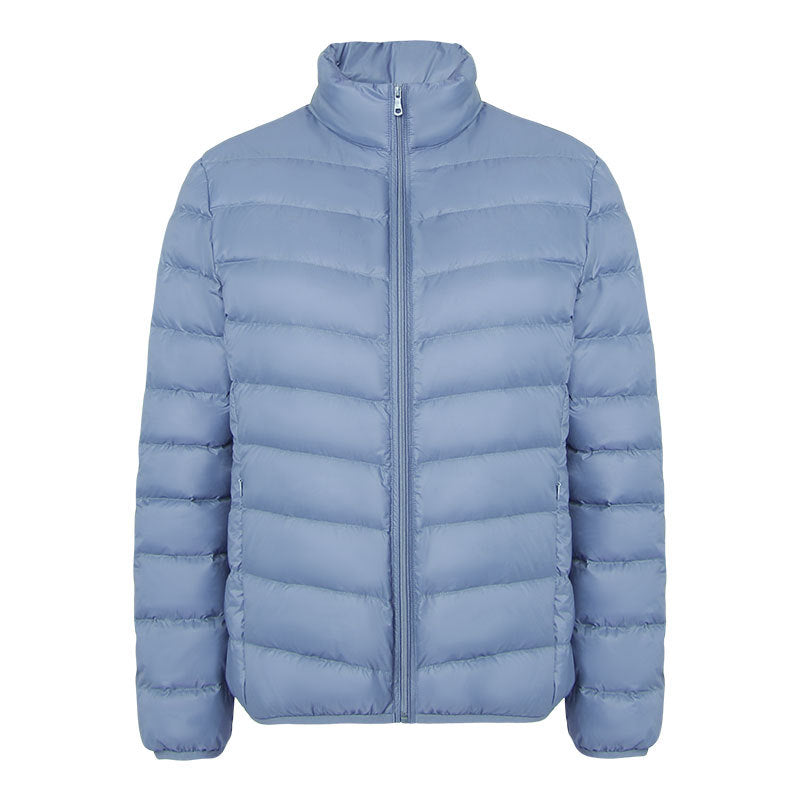 Light women's down jacket with stand-up collar