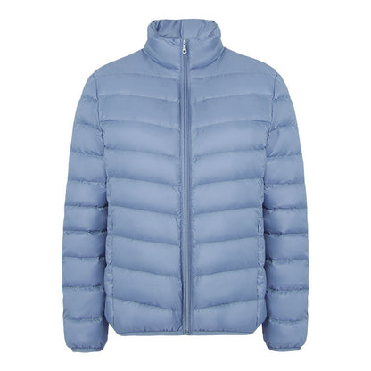 Light women's down jacket with stand-up collar