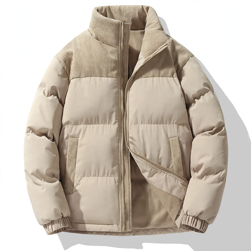 Padded unisex quilted jacket with stand-up collar