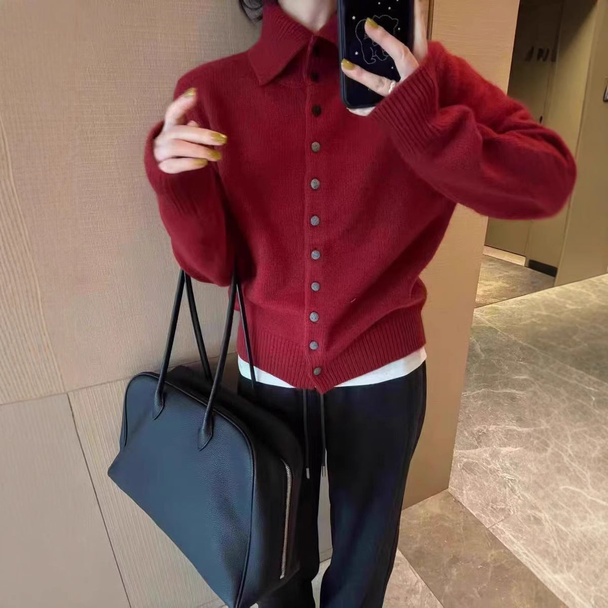 Women's Cashmere Cardigan, Stand Collar, Buttoned