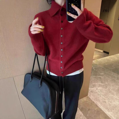 Women's Cashmere Cardigan, Stand Collar, Buttoned