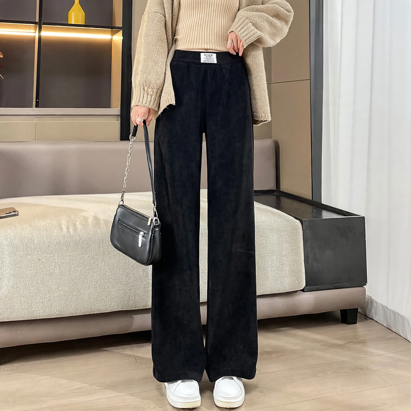Women's corduroy trousers, straight cut, lined, autumn and winter
