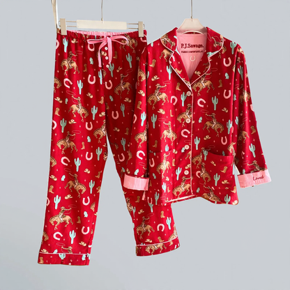 Women's pajama set, cotton, brushed on both sides, warm