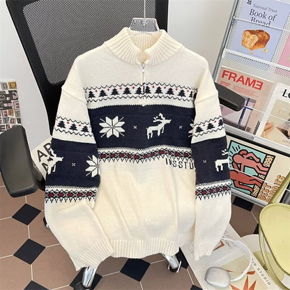 Knitted sweater with half zipper