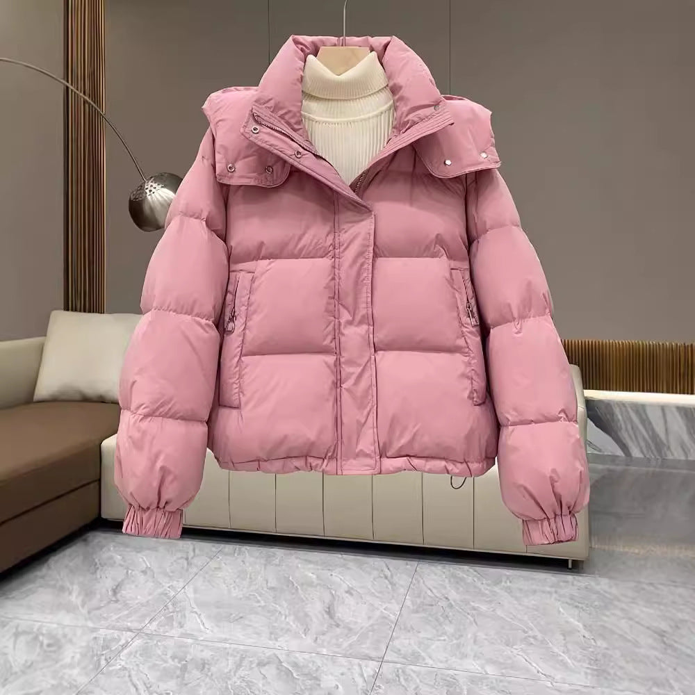 Women's quilted jacket, short, with hood, plus sizes