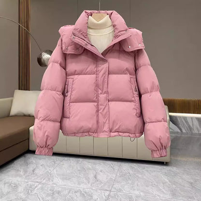 Women's padded jacket, short, with hood, plus sizes