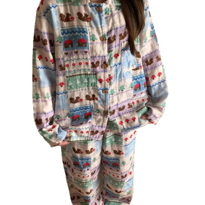 Women's Pajama Set, long-sleeved, with cabin print