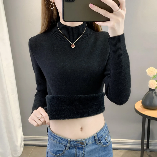 Padded women's knitted sweater for winter