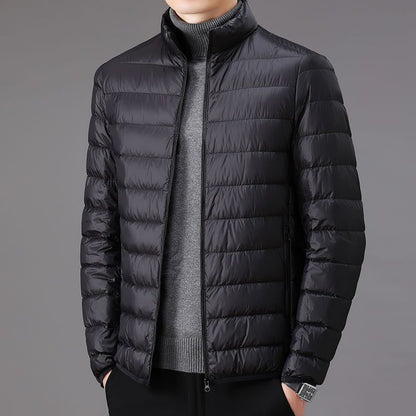 Light men's quilted jacket with stand-up collar