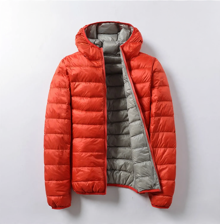 Reversible women's down jacket with hood, lightweight and short