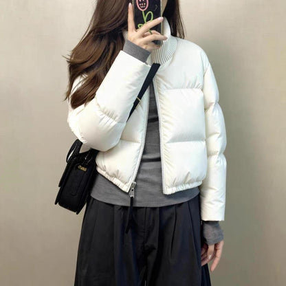 Short women's padded jacket, stand-up collar, padded