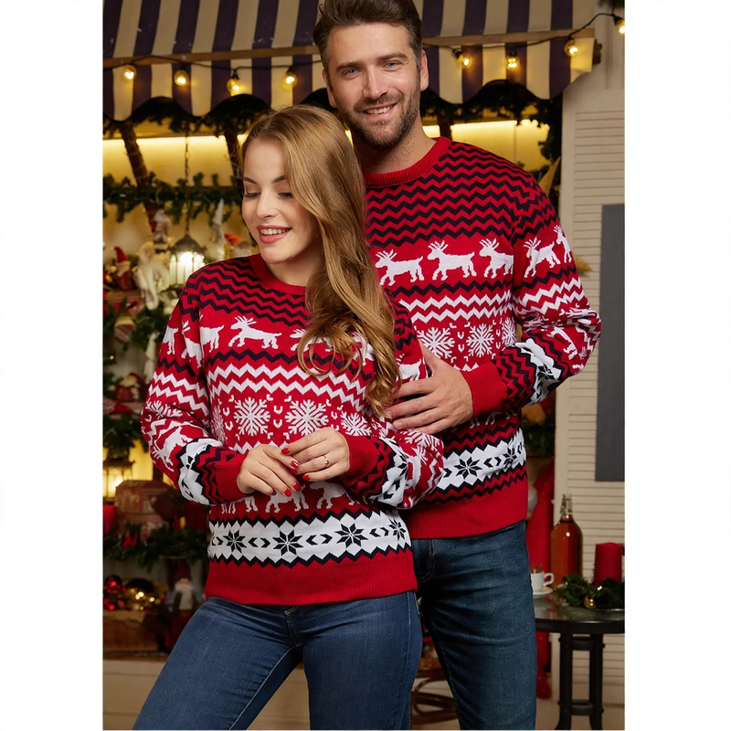 Christmas sweater with reindeer jacquard for men and women