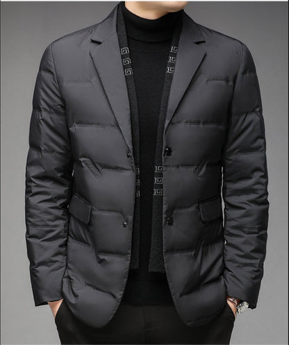 Men's down jacket in blazer style with detachable collar