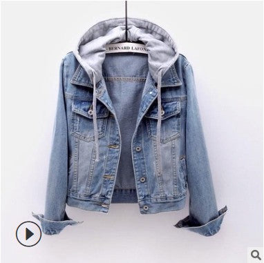 Padded women's jeans jacket with detachable hood