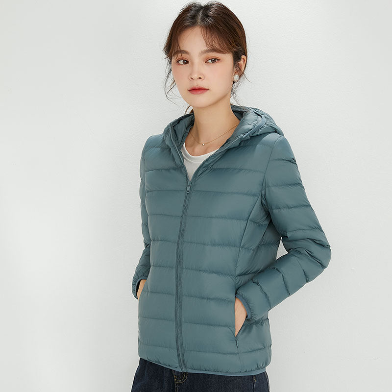 Light down jacket with hood for women