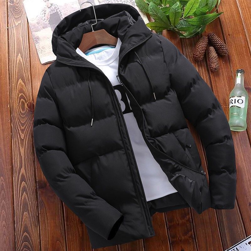 Men's puffer jacket with hood, short