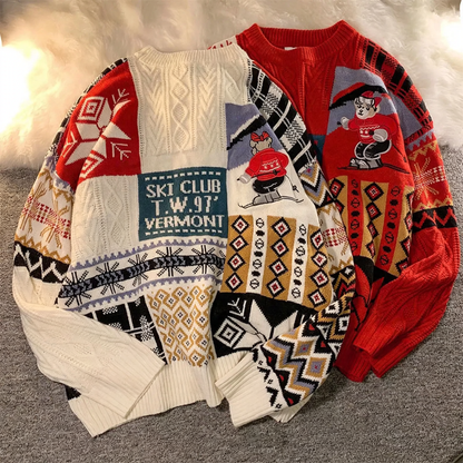 Unisex knitted sweater with bear jacquard