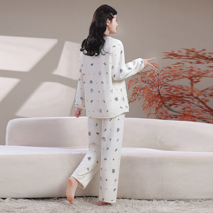 Women's Pajama Set, Flannel and Coral Fleece, warm and loose