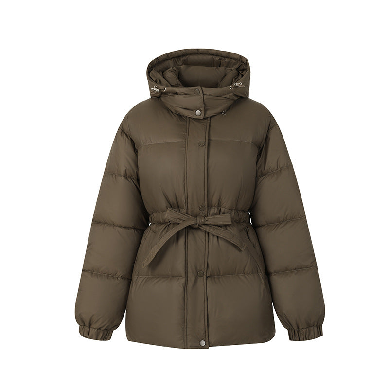 Loose, padded women's coat with waistline