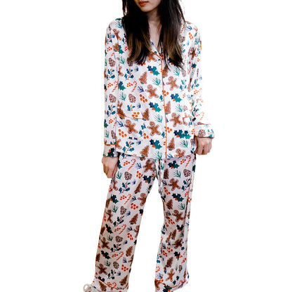 Women’s Pajama Set, Silk Look, Long Sleeve, Christmas Motif