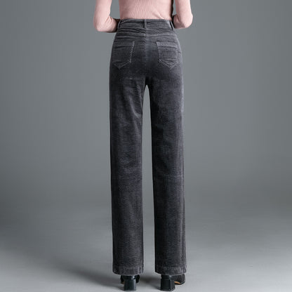 Straight-cut corduroy trousers with high waistband