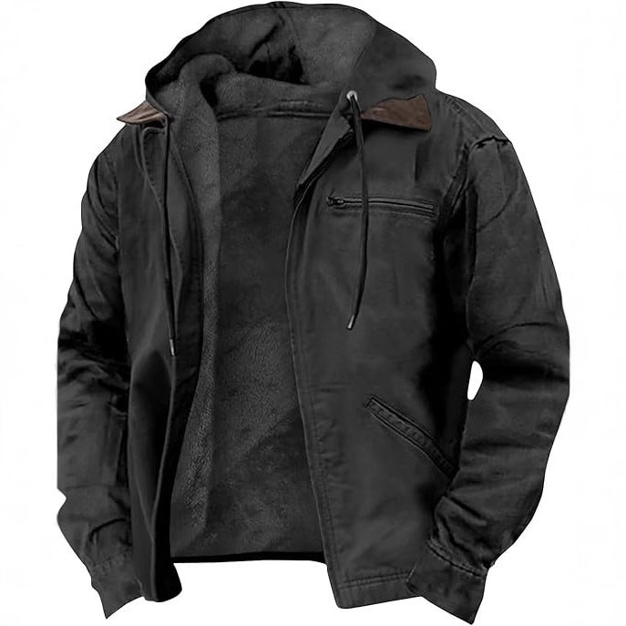 Men's hooded jacket, padded, with zipper pockets