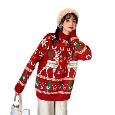 Women's Christmas sweater with reindeer motif