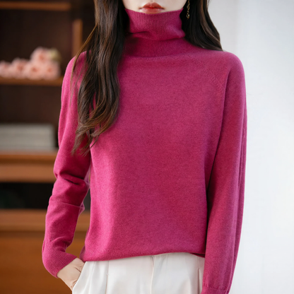 Ladies knit sweater with high collar, loose